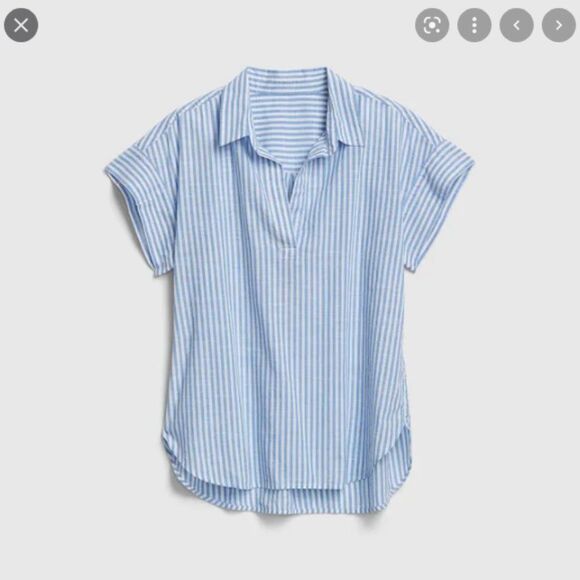 Striped GAP Popover Short Sleeve Collared Blouse Top (NWT) - Picture 1 of 6